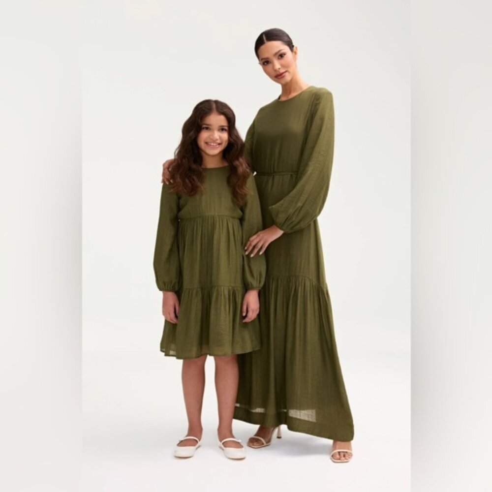 Veiled Mila Tiered Dress Olive Green size S